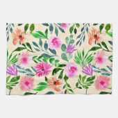 水彩フローラアートデザインカラフル花 キッチンタオル (横)