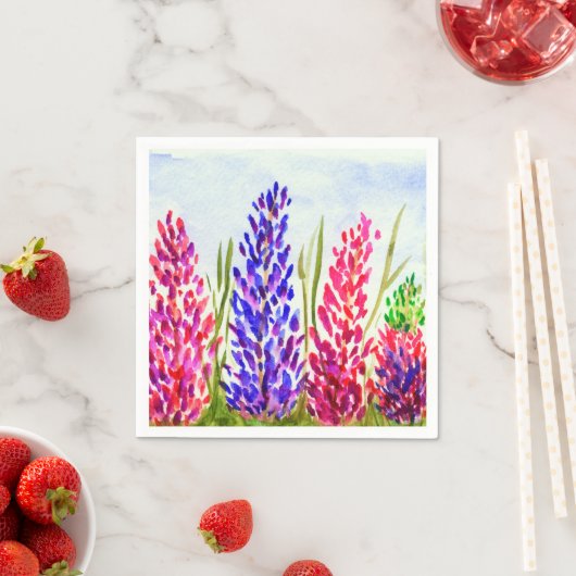 水彩フローラアートルピネワイルドフラワーパープル スタンダードカクテルナプキン (インサイチュ)
