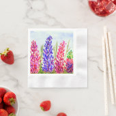 水彩フローラアートルピネワイルドフラワーパープル 縁ありカクテルナプキン (インサイチュ)