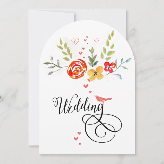 水彩フローライエローコーラルアズールブルー結婚ズ 招待状 (裏面)