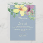 水彩フローライエローパープルダスティブルー結婚ズ 招待状 (正面/裏面)