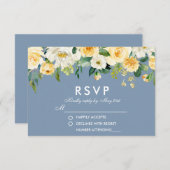 水彩フローライエローホワイトダスティブルー結婚ズ 出欠カード (正面/裏面)