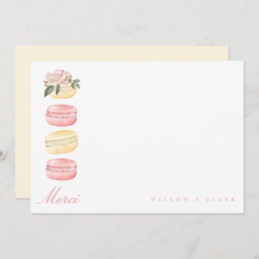 水彩フローライエローマカロンメルチ/ありがとう ノートカード (正面/裏面)