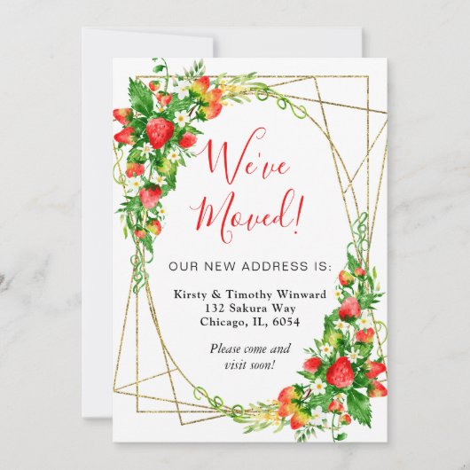 水彩フローライチゴのフレーム引っ越しました 案内状 (正面)