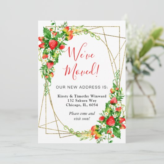 水彩フローライチゴのフレーム引っ越しました 案内状 (スタンド正面)