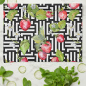 水彩フローライチゴ幾何学模様 キッチンタオル (折り畳み)