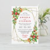 水彩フローライチゴ金ゴールドフレ結婚ーム 招待状 (スタンド正面)