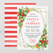 水彩フローライチゴ金ゴールドフレ結婚ーム 招待状 (正面/裏面)