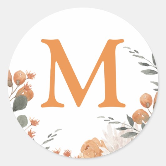 水彩フローライニシャル結婚の封筒用シール ラウンドシール (正面)