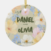 水彩フローライラストレーション結婚ズ セラミックオーナメント (正面)