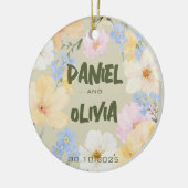 水彩フローライラストレーション結婚ズ セラミックオーナメント (左)