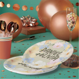 水彩フローライラストレーション結婚ズ ペーパープレート