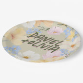 水彩フローライラストレーション結婚ズ ペーパープレート (アングル)