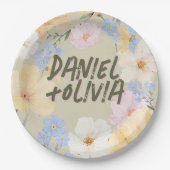 水彩フローライラストレーション結婚ズ ペーパープレート (正面)