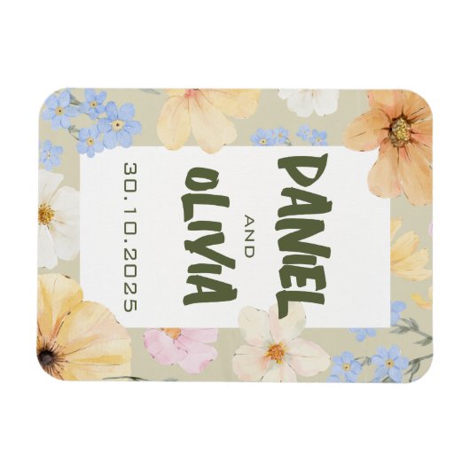 水彩フローライラストレーション結婚ズ マグネット (横)