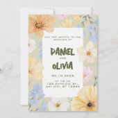水彩フローライラストレーション結婚ズ 招待状 (正面)