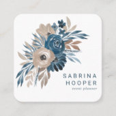 水彩フローラインディゴベージュラウンドコーナー スクエア名刺 (正面)