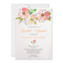 水彩フローラインプレッションブライダルシャワー招待状