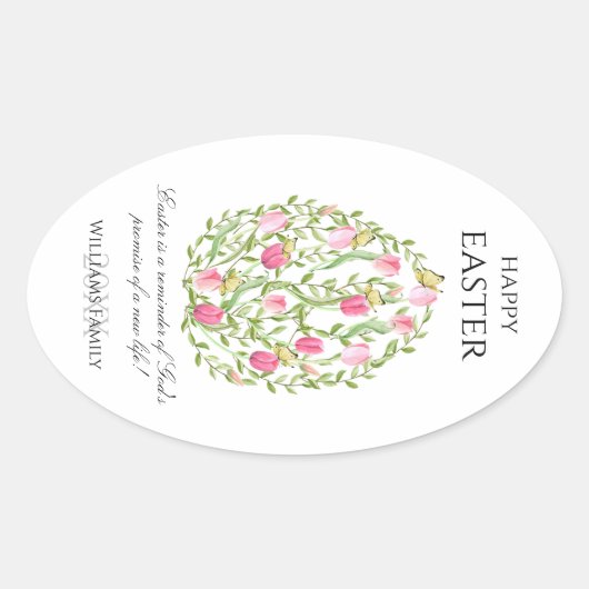 水彩フローライースターエッグハッピーイースター 楕円形シール (正面)