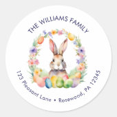 水彩フローライースターエッグバニー差出人住所 ラウンドシール (正面)