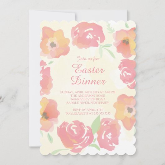 水彩フローライースターディナーパーティの招待状 招待状 (正面)