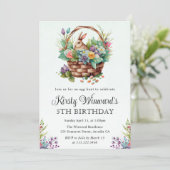 水彩フローライースターバニーバスケット誕生日 招待状 (スタンド正面)