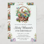 水彩フローライースターバニーバスケット誕生日 招待状 (正面/裏面)