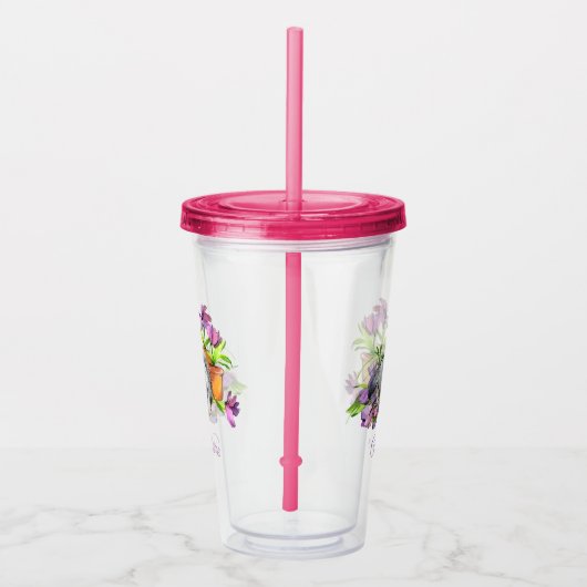 水彩フローライースターバニーラビットパーソナライズされた アクリルタンブラー (右)