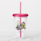 水彩フローライースターバニーラビットパーソナライズされた アクリルタンブラー (正面)