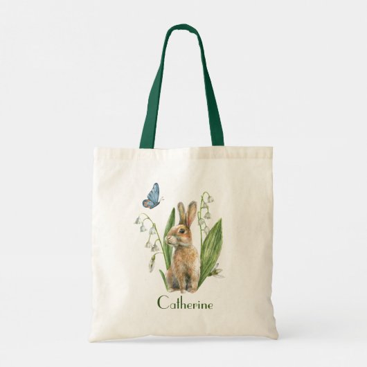 水彩フローライースターバニーラビットパーソナライズされた トートバッグ (裏面)