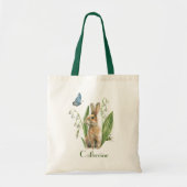 水彩フローライースターバニーラビットパーソナライズされた トートバッグ (正面)