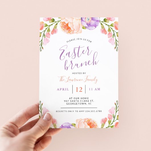 水彩フローライースターブランチパーティの招待状 招待状