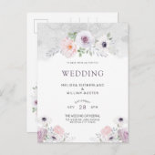 水彩フローラウィンターアネモンバラ結婚ズ インビテーションポストカード (正面/裏面)