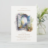 水彩フローラウィンドウブライダルシャワーの状態 招待状 (スタンド正面)