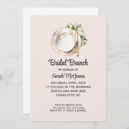 水彩フローラウェディングシャワーブライダルシャワー 招待状 (正面/裏面)