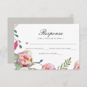 水彩フローラウェディングRSVPカード（グレー） 出欠カード (正面/裏面)