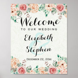 水彩フローラウェルカムウェディングレセプションサイン ポスター