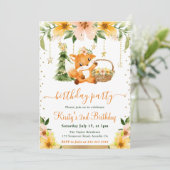 水彩フローラウッドランドキツネ誕生日パーティー 招待状 (スタンド正面)