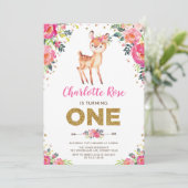 水彩フローラウッドランドディアファースト誕生日 招待状 (スタンド正面)