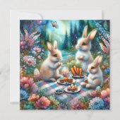 水彩フローラウッドランドバニーイースターピクニック シーズンカード (正面)