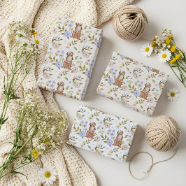 水彩フローラウッドランドフォレストニットベア ラッピングペーパーシート