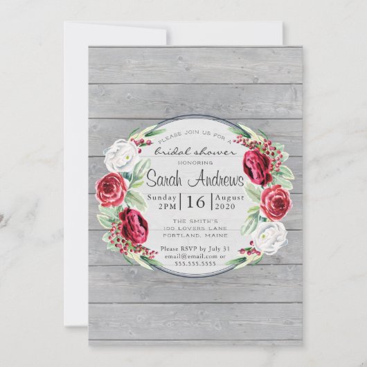 水彩フローラウッ素朴ドブライダルシャワー 招待状 (正面)