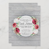 水彩フローラウッ素朴ドブライダルシャワー 招待状 (正面/裏面)