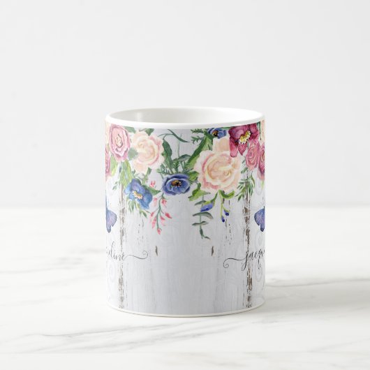 水彩フローラウッ素朴ド海軍ブルゴーニュピーニ コーヒーマグカップ (中央)