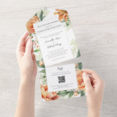 水彩フローラエレガントなウェディングピーチ オールインワン招待状 (貼ってはがせる)