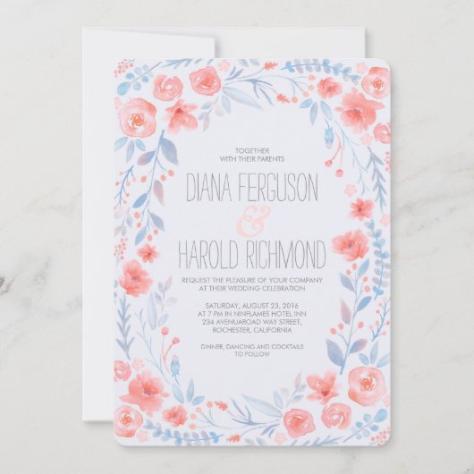 水彩フローラエレガントなウェディング招待状 招待状 (正面)