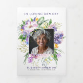 水彩フローラエレガントスクリプト3-Photo葬儀 三つ折りプログラム (カバー)