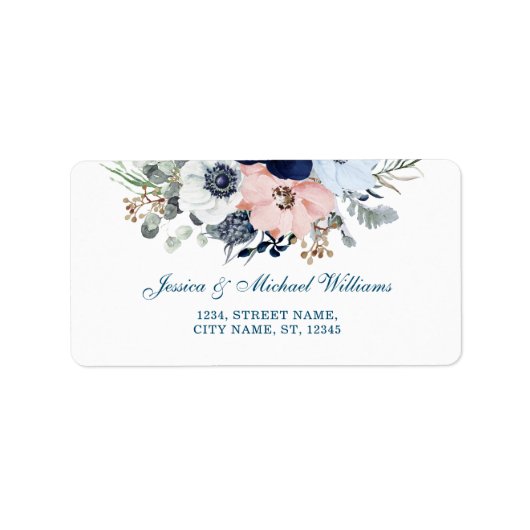 水彩フローラエレガントブーケブルーアネモン ラベル (正面)