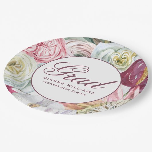 水彩フローラエレガントモダン卒業 ペーパープレート (アングル)
