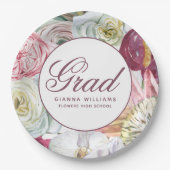 水彩フローラエレガントモダン卒業 ペーパープレート (正面)